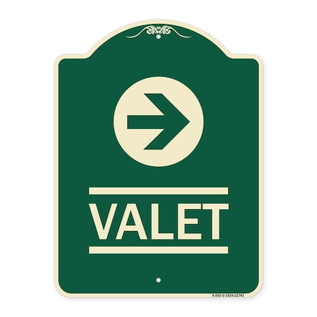 Designer Series Valet Right Arrow, Green & Tan Heavy-Gauge Aluminum Architectural Sign